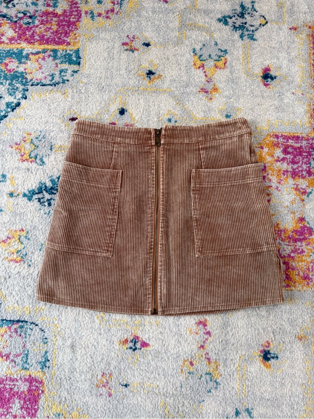 She + Sky Brown Corduroy Zip-Front Mini Skirt